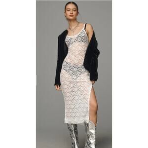 Anthropologie Lace Midi Slip Dress White Size Small